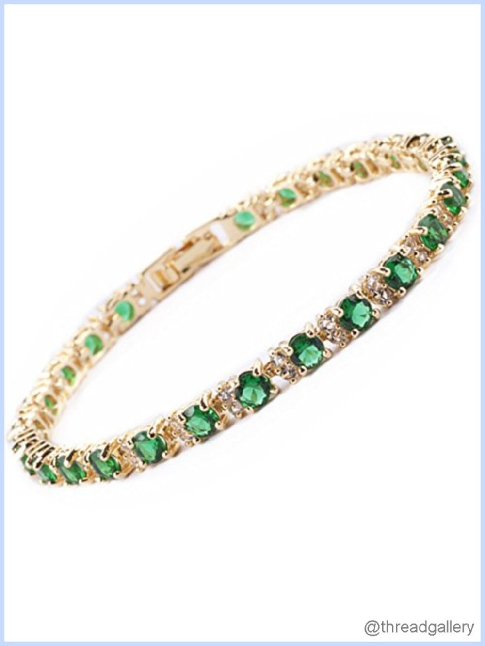 14K Gold Plated Tennis Bracelet with Emerald CZ Stones 7 Inch